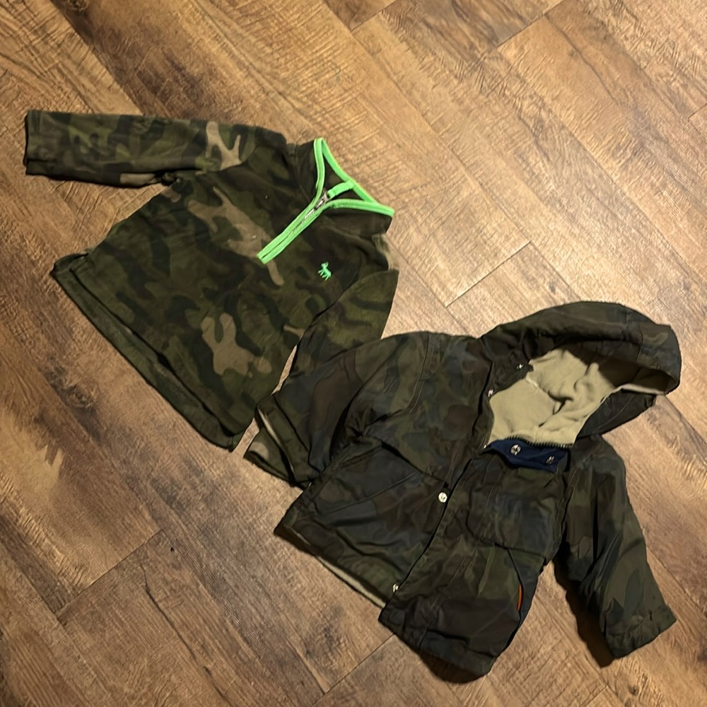24 mo camo fleece jacket & camo hooded coat.  Excellent condition.